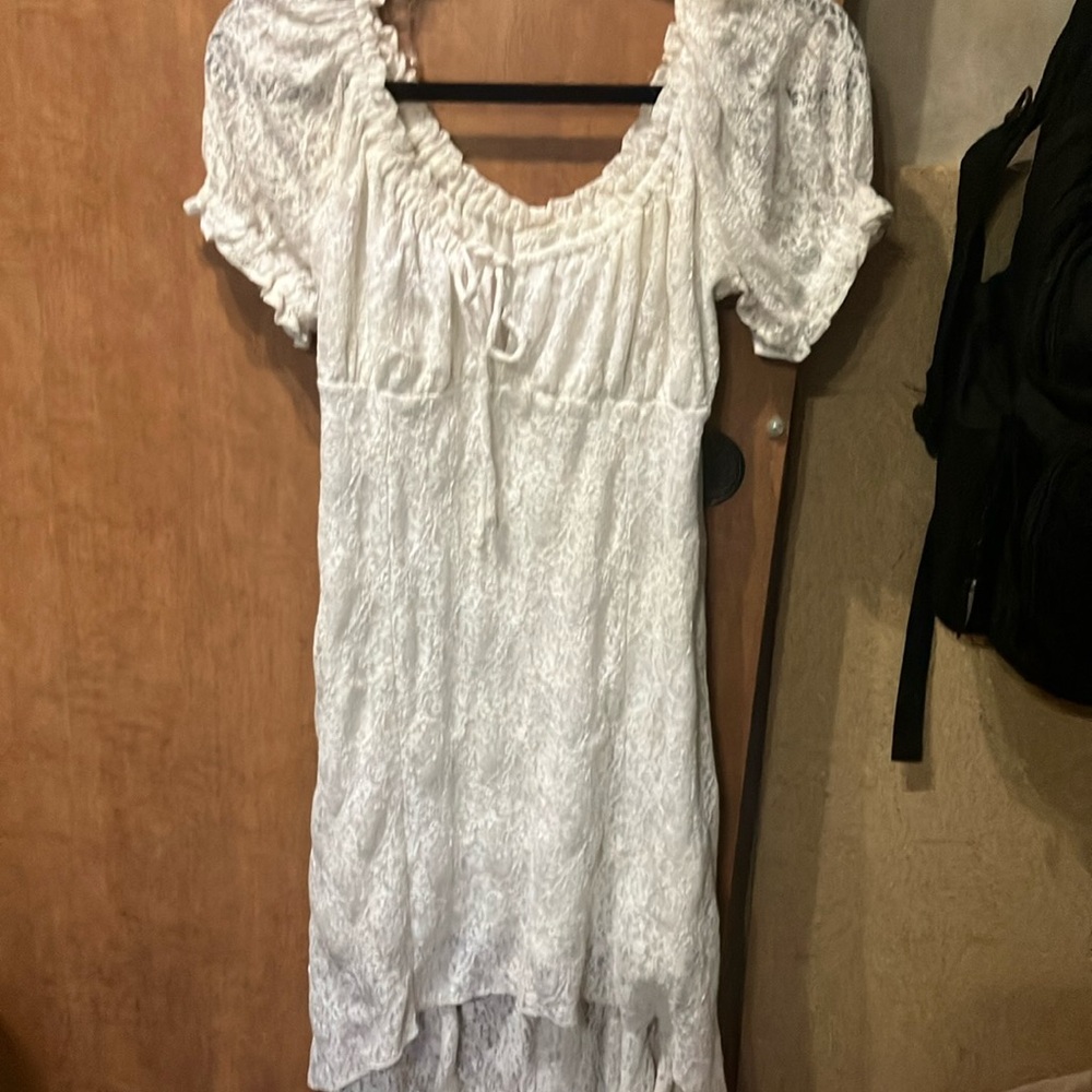 White Lace Dress with Puff Sleeves